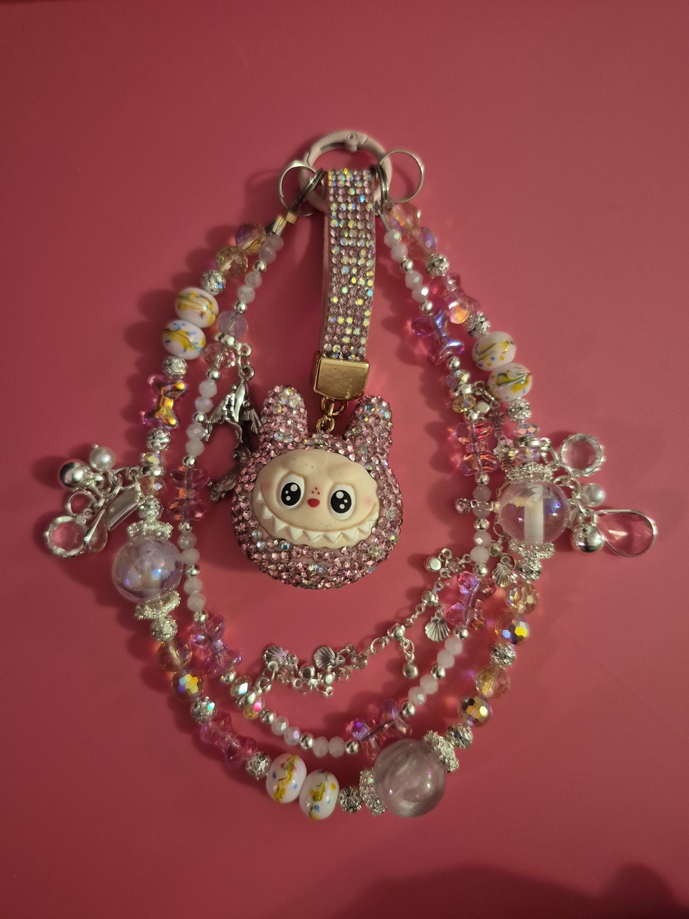 Pink Rhinestone Labubu Phone Chain - Picture 2 of 7